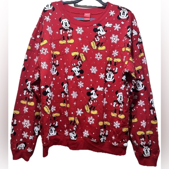 *SOLD* Disney Womens 2XL Sweatshirt XXL Red Mickey Mouse Santa Christmas - Picture 1 of 7
